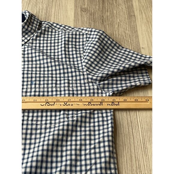 Izod Mens Medium Blue & White Checkered Short Sleeve Button-Down Shirt - Picture 7 of 8